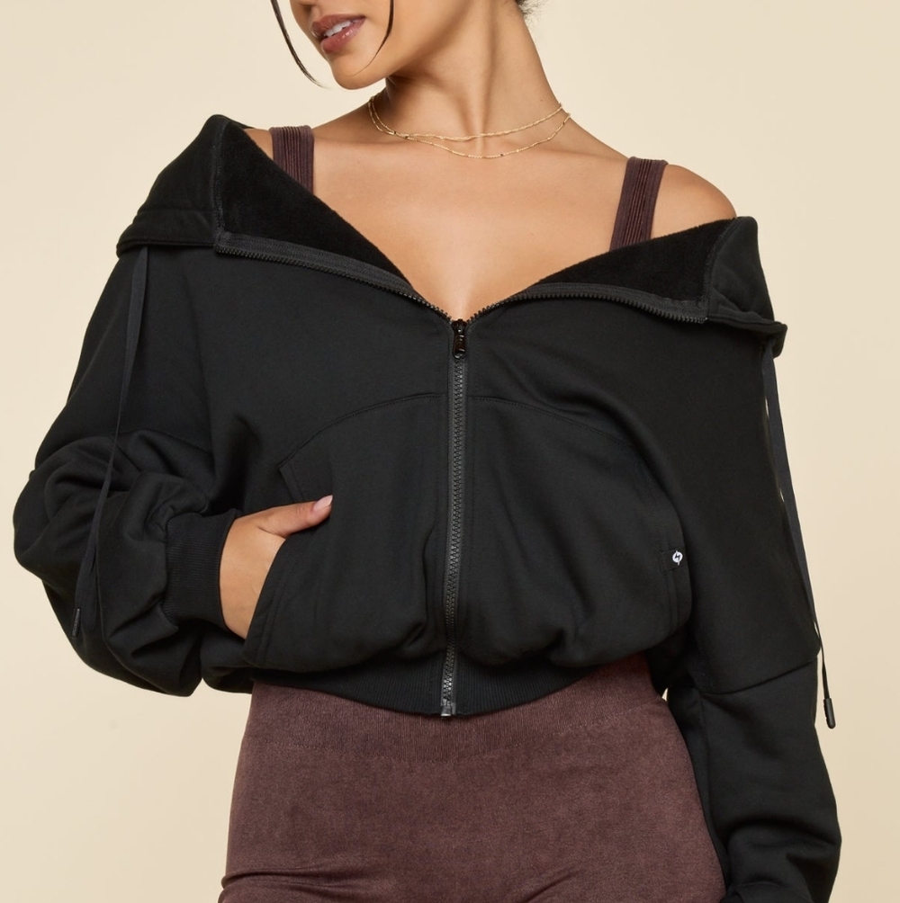 NWT Pop Flex Zip Cloud Hoodie Sweatshirt Black